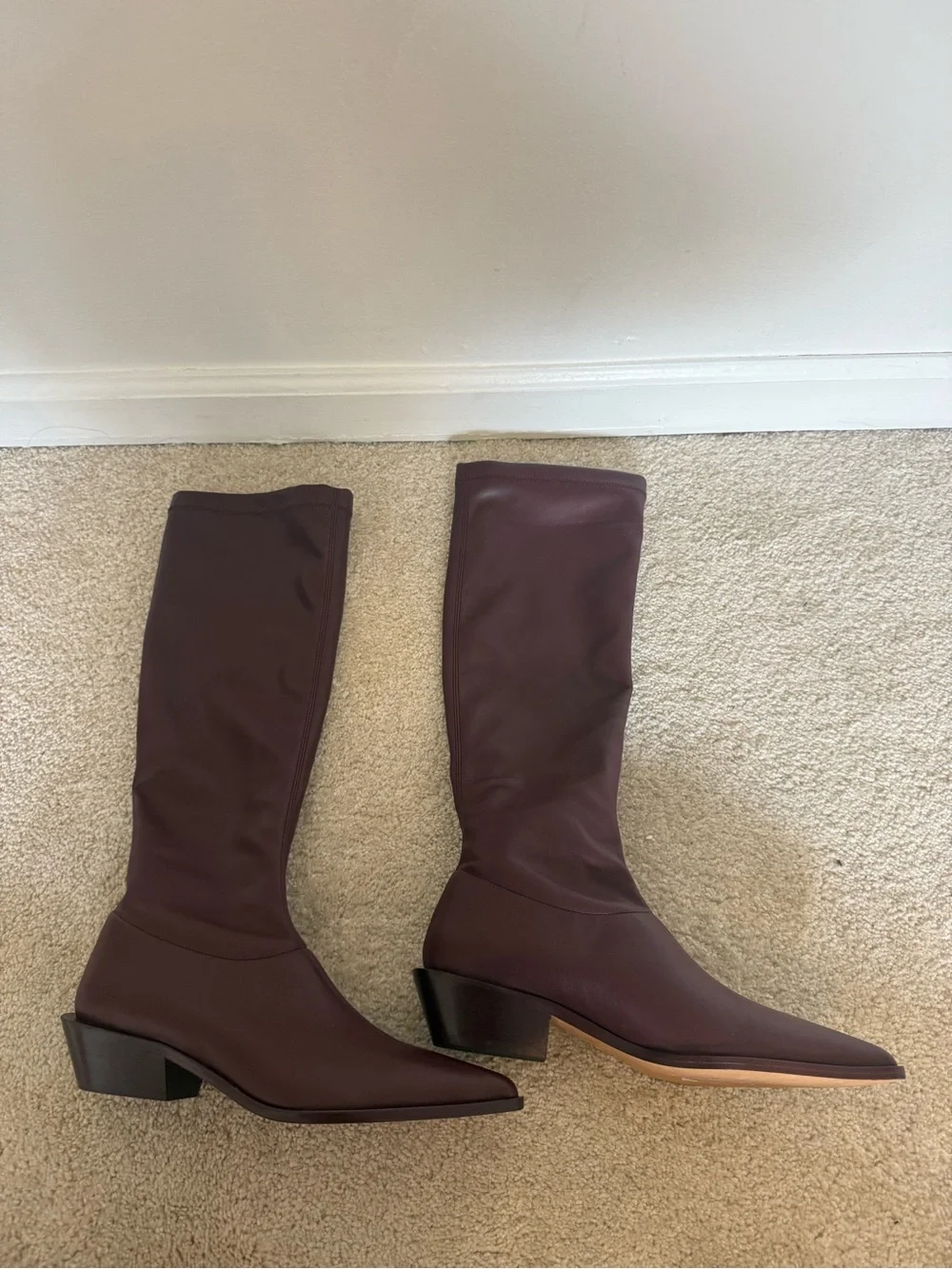 Tibi Boots Faux Nappa Leather Stretch Knee High in Burgundy